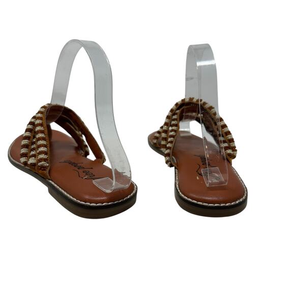 Free People Beatrice Beaded Flat Sandal Flip Flop Tan Brown Size 38 US 7.5 - Picture 8 of 14